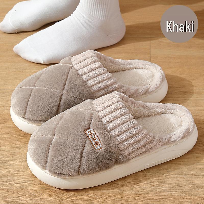 Home Warm Cotton Slippers, Non-Slip Thick Sole, Indoor Winter Shoes for Men & Women