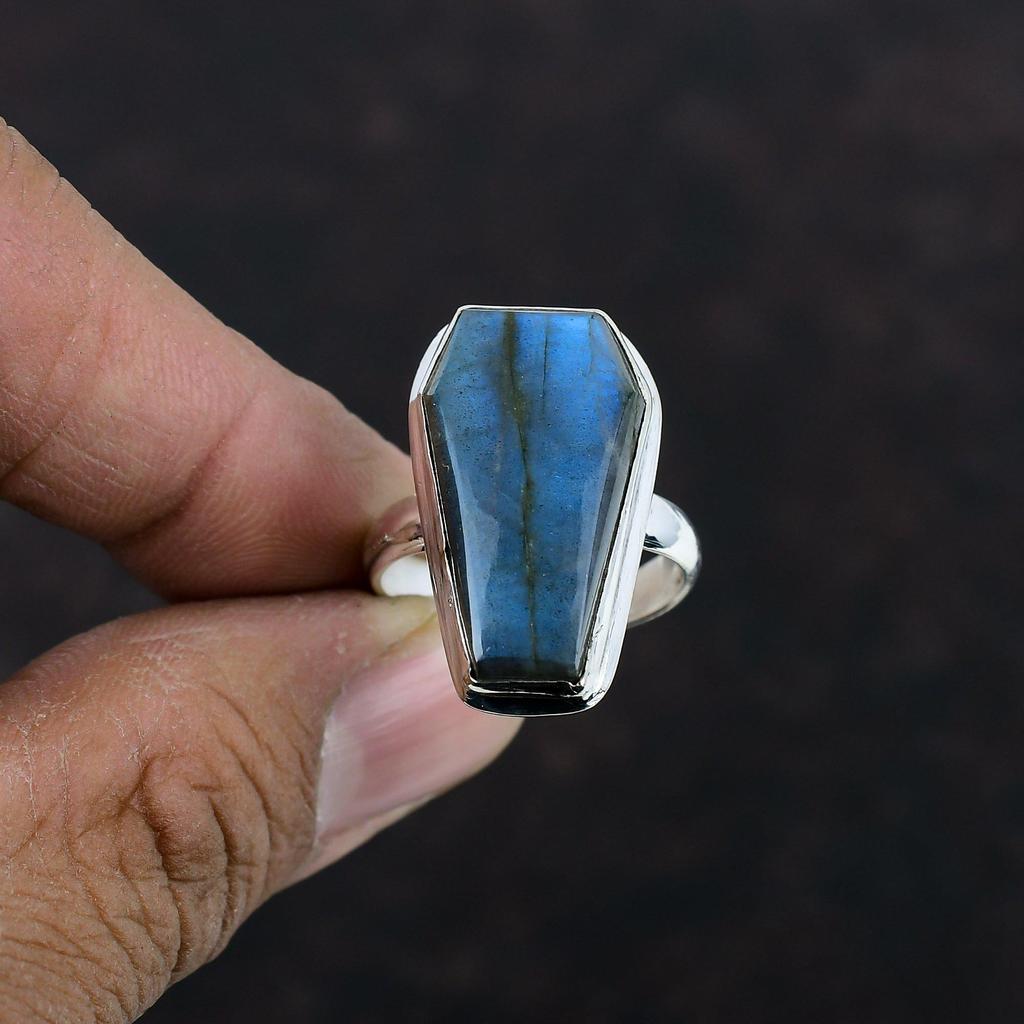 Anel de Labradorita Anel de Pedra Preciosa Jóias Antigas Anel Feito à Mão Anel de Prata Esterlina 925 Anel Ajustável Jóias de Labradorita Real Presentes para Ela