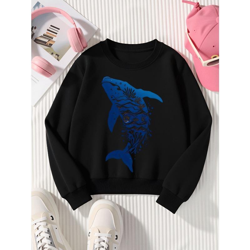 Kids Sweatshirt,Fashion Sweatshirt Featuring Oceanic Whale Art , a Stylish Crew Neck Top Suitable for Autumn And Winter,