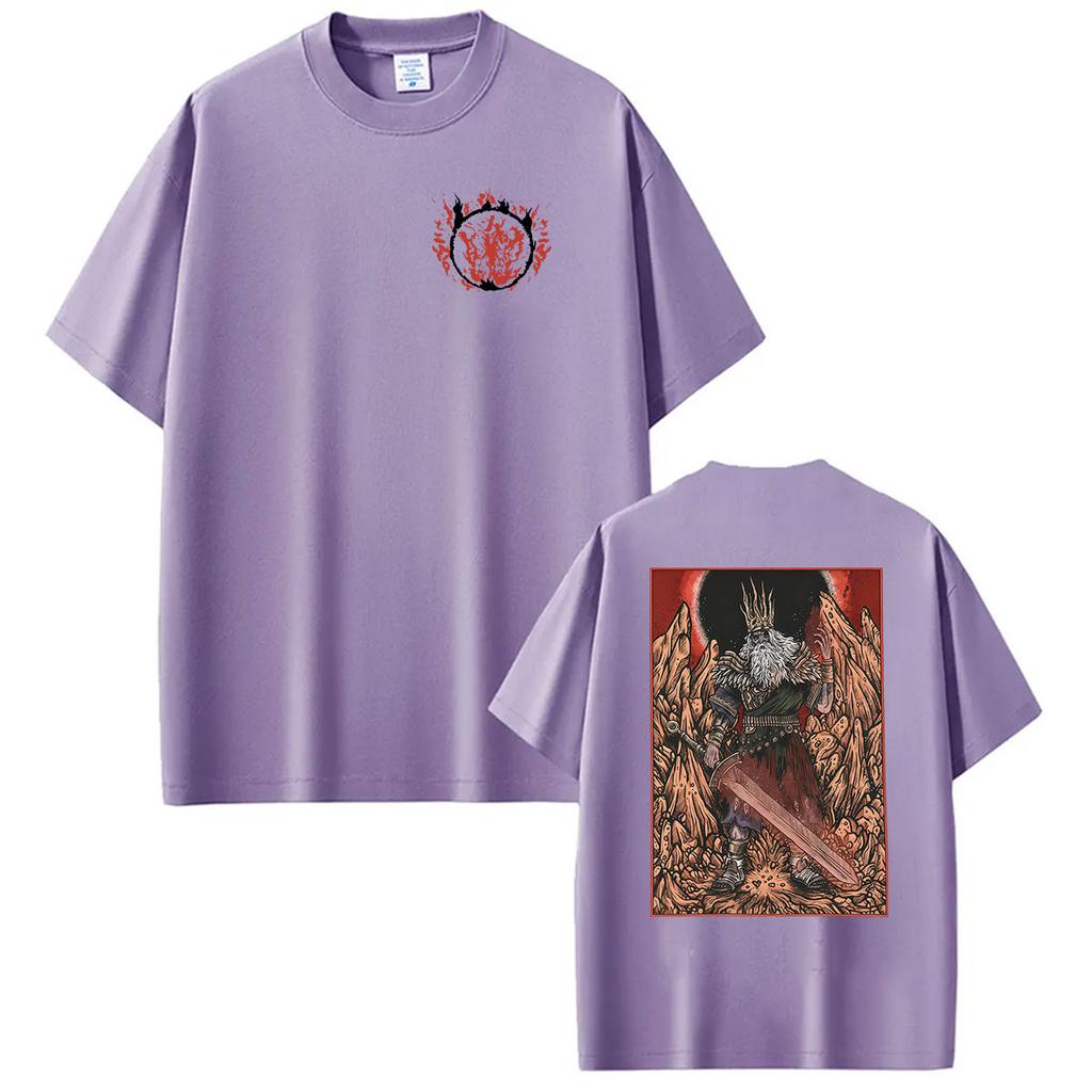 Hot Game Dark Souls Gwyn Lord of Cinder Graphic T Shirts Mens Cosplay Fashion Short Sleeve TShirt Retro Cotton Tees Streetwear