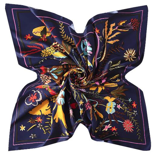 New Brand Bandana Shawl 100% Twill Silk Scarf 130cm Square Scarves Plant Vase Print Kerchief Woman Headband Hijab Scarf&Wraps