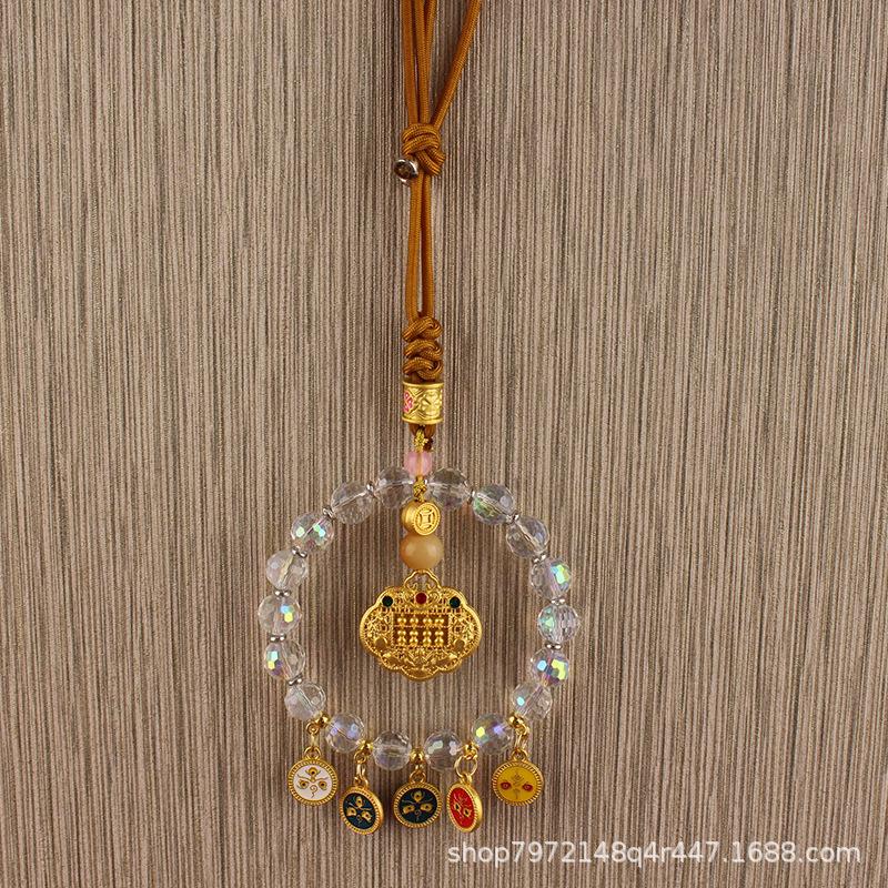 Five Gods Of Wealth Car Crystal Colorful Abacus Lock High-End Rearview Mirror Hangings Safe And Lucky Automobile Hanging