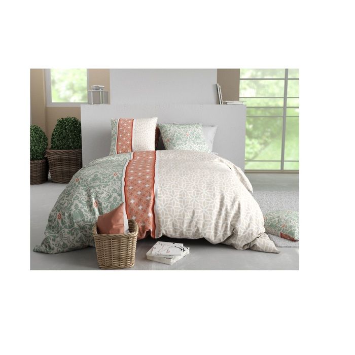 Housse De Couette + 2 Taies - Arabesque - 220 X 240 Cm - 100% Coton - Motifs Floraux Et Graphiques