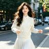 Korean Style Embroidered Floral Beaded Sweater: Round Neck, Loose Fit, Autumn/Winter Cardigan.