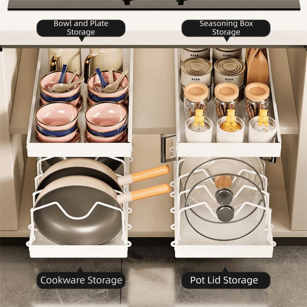 Multifunctional Pot Lid Holder Adjustable Dividers Kitchen Storage Rack Under-Sink Storage