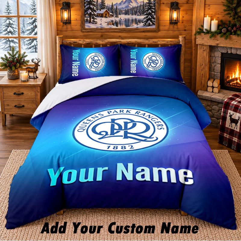 Queens Park Rangers FC Pattern Bedding 3Pcs Set Custom Name, Bed Sheet And Pillowcases For Home Bedroom