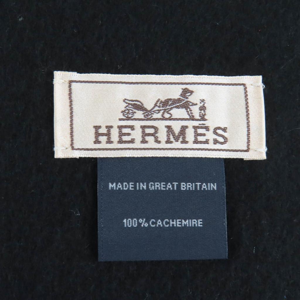 Great HERMES Scarf Recto Verso Embroidered logo and fringe scarf cashmere mens Used