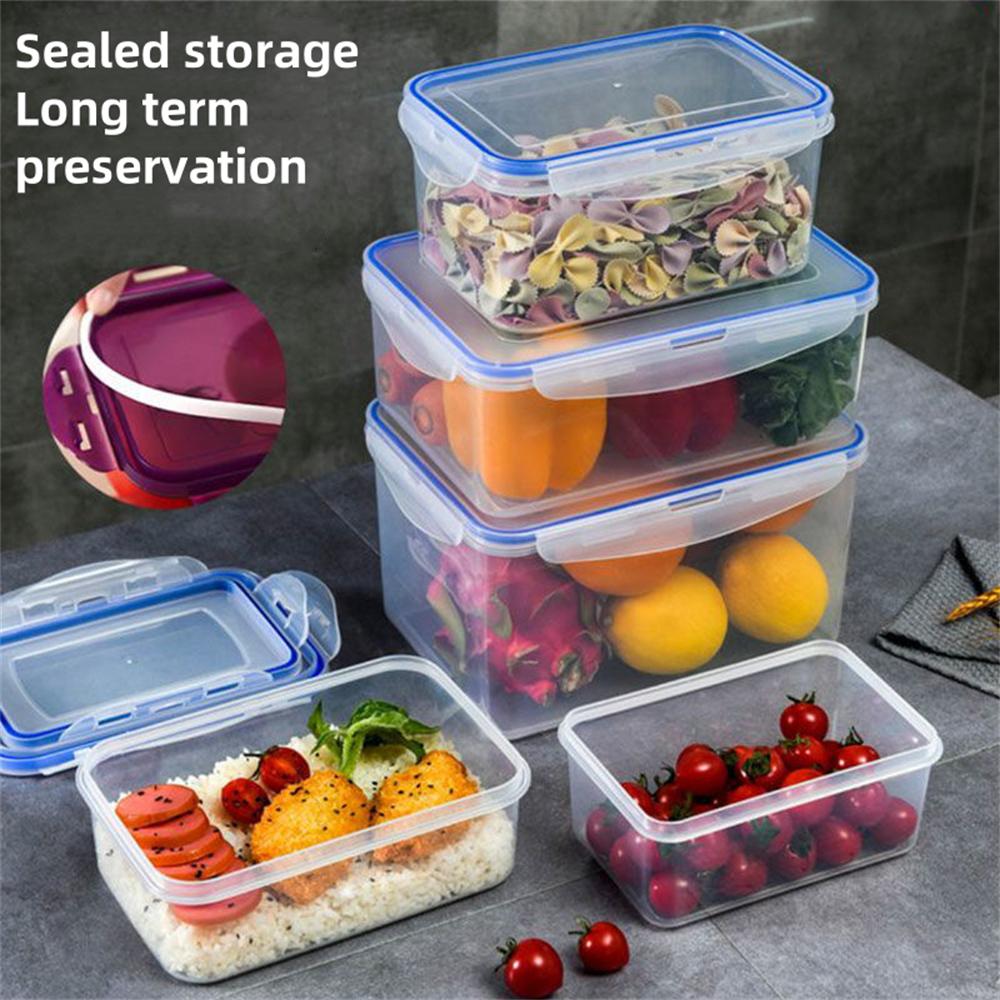1/4pcs Sealed Storage Box with Lid Rctangular Kitchen Refrigerator Plastic Crisper Microwave-heated Lunch Box Food Storage Box