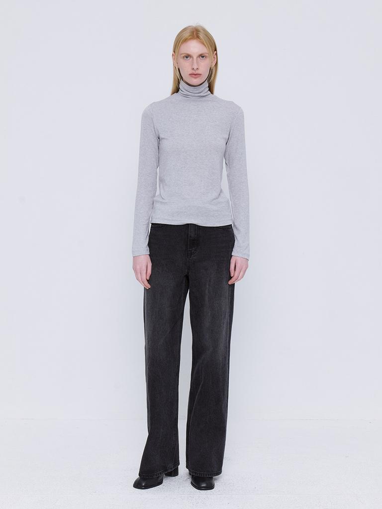 Leusejiem Soft Wool Tencel Turtleneck T-Shirt - Lightgray