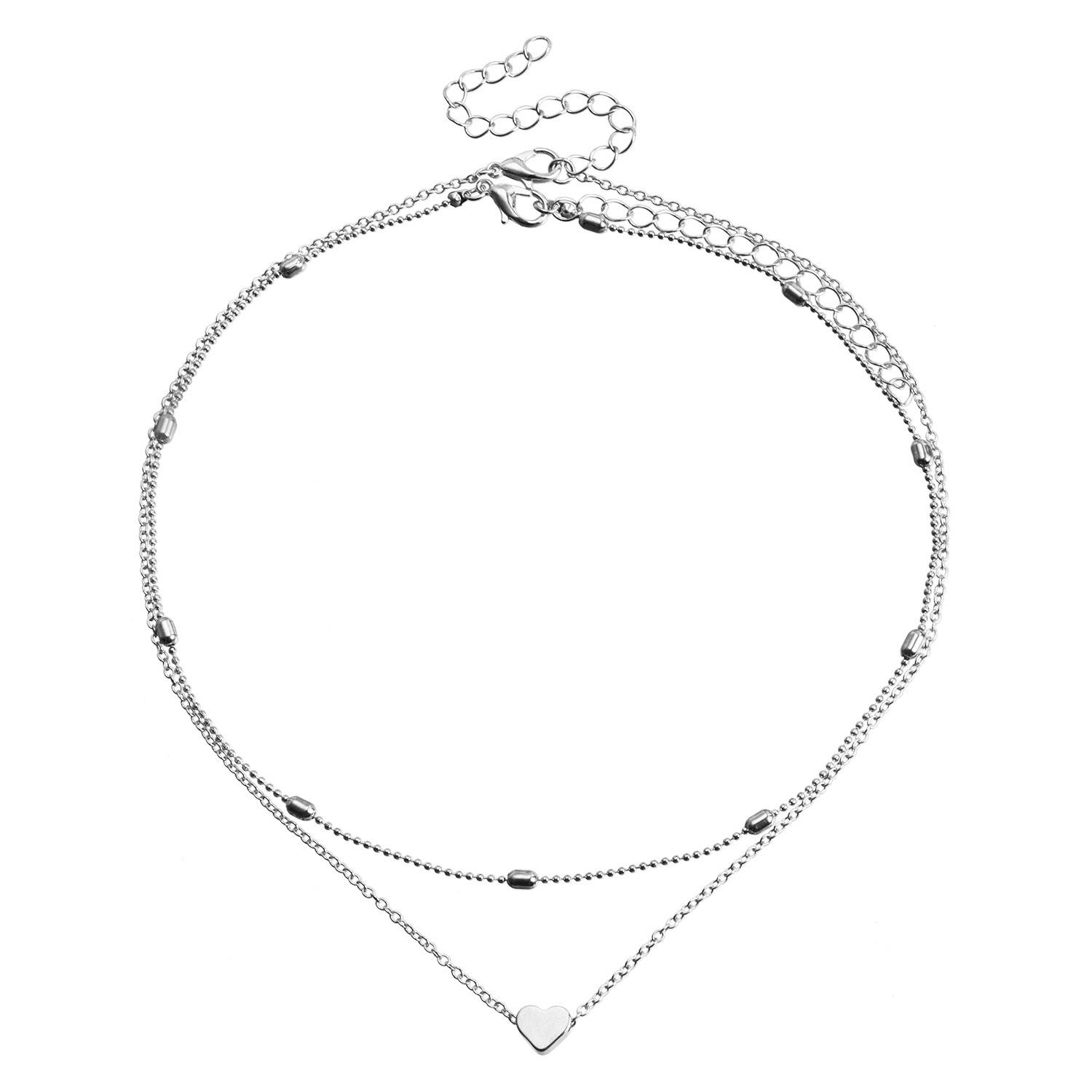 Europe, America, simple peach heart multi-layer necklace women, personalized creative accessories pendant collarbone chain