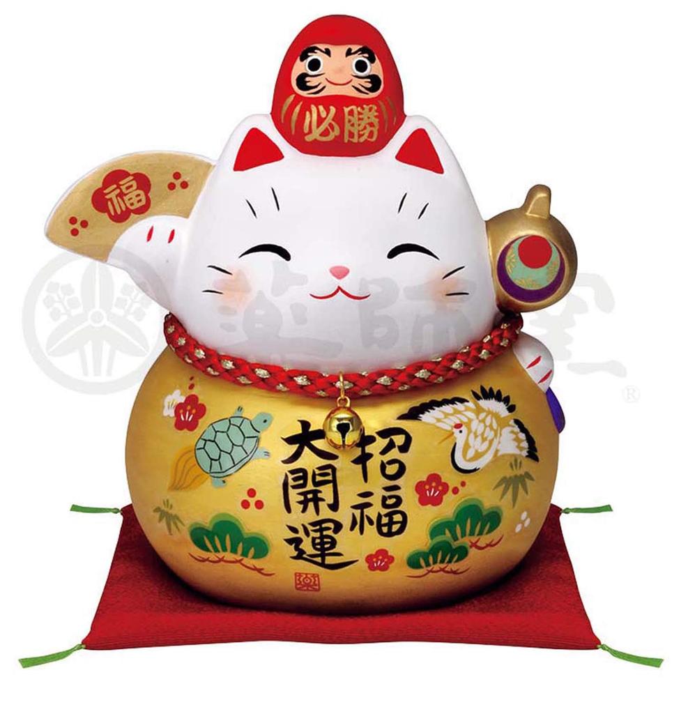 Saidokama Ornament, Kinpuku Large, Yakushi Kiln, Saiyo Hissho Daruma Maneki Neko (Piggy Bank) 7689