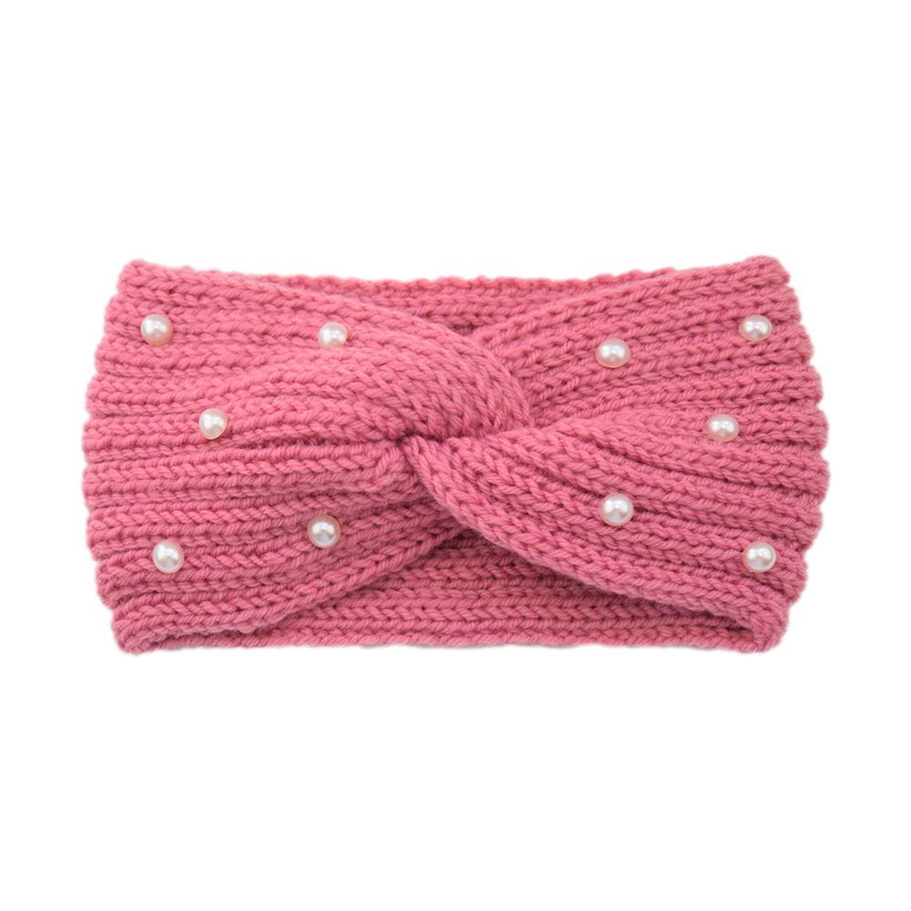 

Женские широкие вязаные повязки на голову с жемчужинами крест-накрест, осенне-зимние новые теплые однотонные резинки для волос, грелка для ушей, эластичный спортивный тюрбан для девочек Size fits all