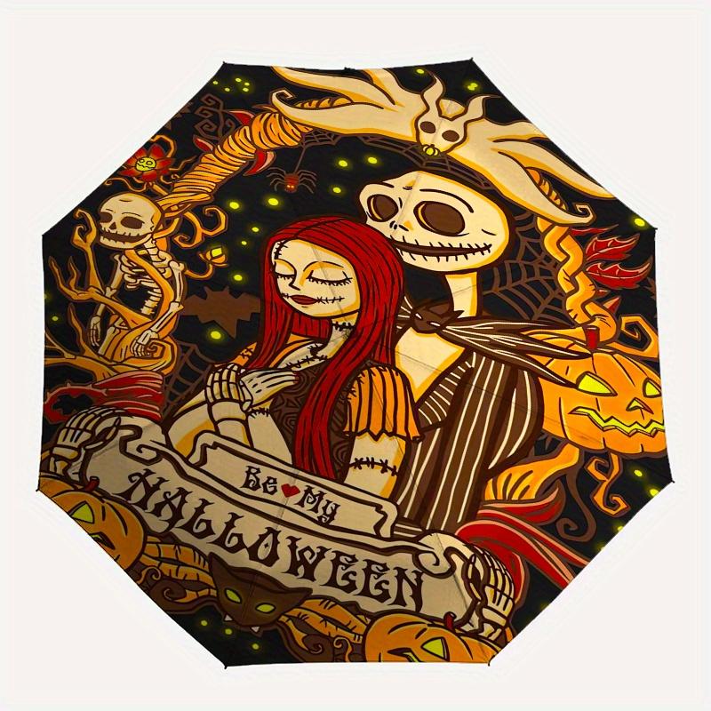 Jack Skellington, Sally Automatisches Öffnungs- und Schließschirm - 8 Speichen Tragbarer Faltregenschirm mit Kunststoffgriff, Geeignet für die Freizeit