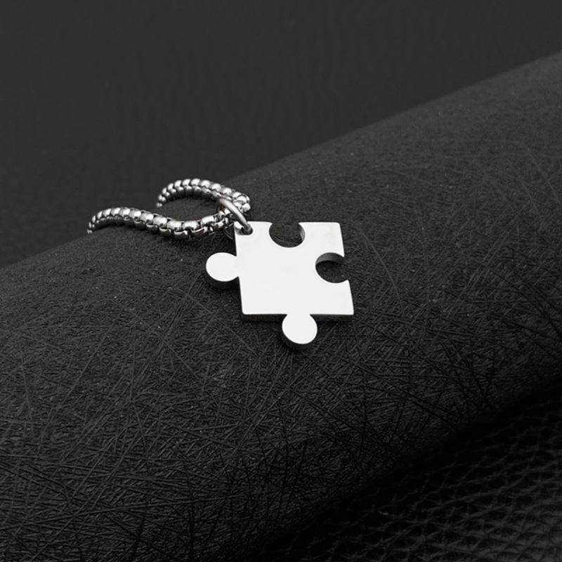 Heart Puzzle Pieces Couple Necklaces Sturdy Steel Heart Puzzle Pendant Necklaces Accessory for Couples Romance Gift