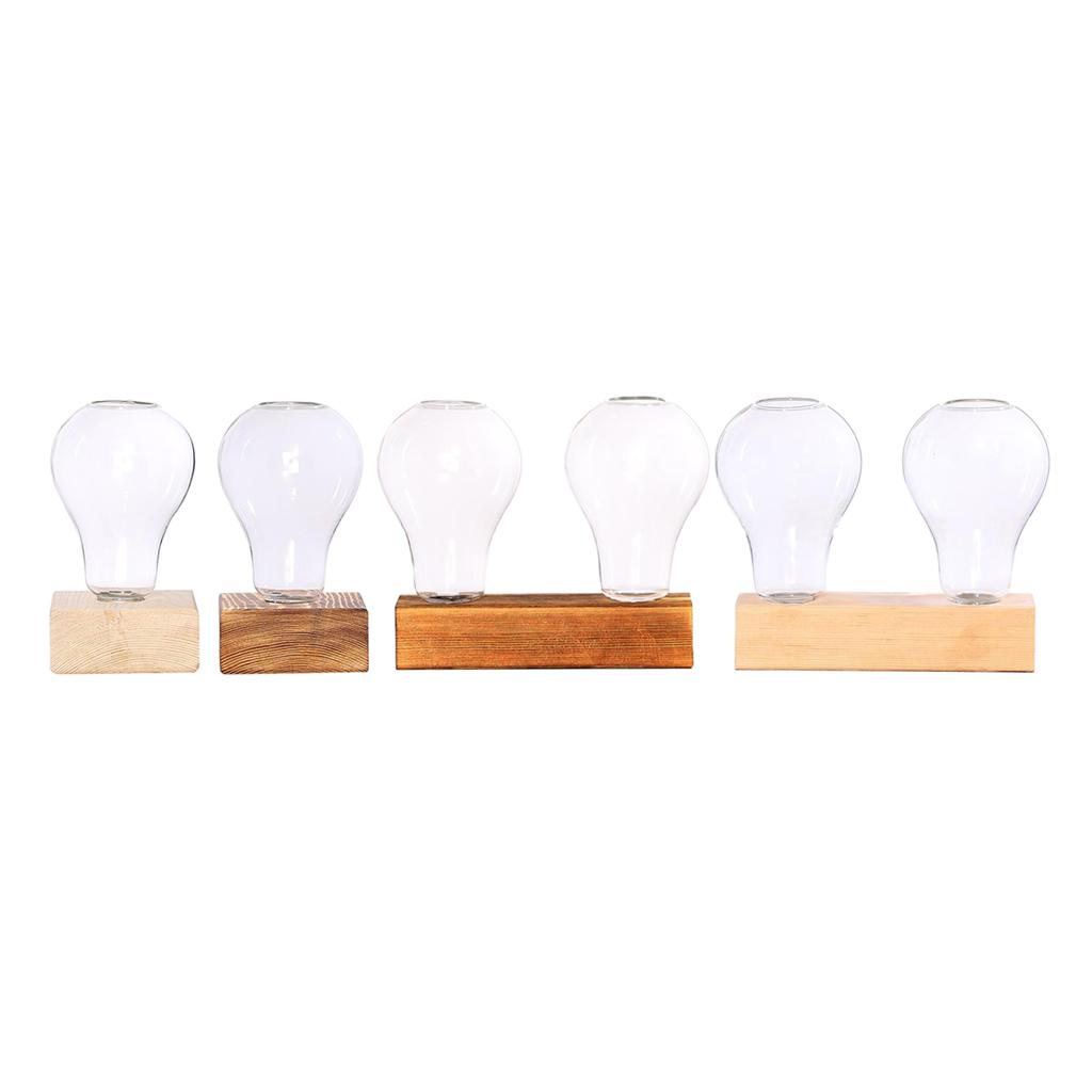 Retro Style Pear Vases w/Wooden Stand Decorative Hydroponic Planter Home Decor