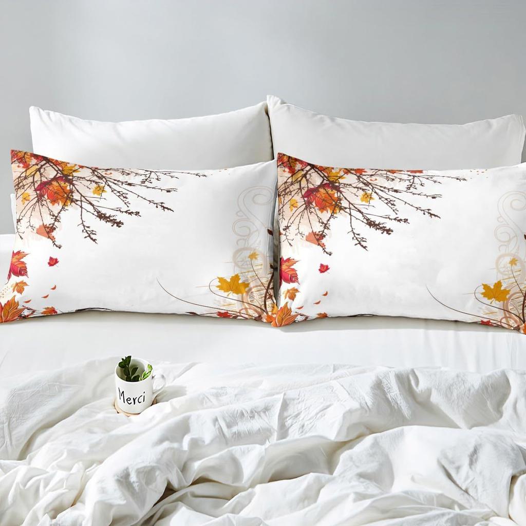 Autumn Maple Branch Pattern Bed Hat Three-Piece Digital Printing Bedding Bed Hat Three-Piece Set Children And Adults