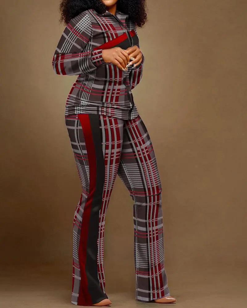 Ensemble Pantalon Long Zippé Manches Longues Coupe Slim Mode Femme Européenne et Américaine Automne/Hiver 2024