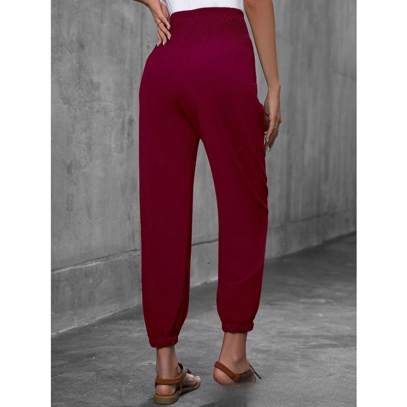 YYFS Women's Fashion Casual Solid Color Print High Waist Trousers Pants & Capris