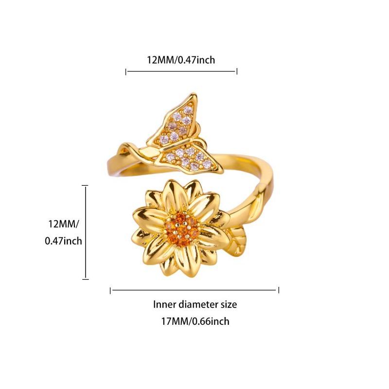 Rotatable sunflower butterfly rotating ring women's diamond simple and versatile popular pressure-resistant ring