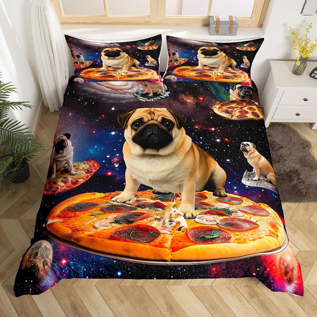 Pet Dog Duvet Cover for Kids Teen Boys Lovely Animal Theme Bedding Set Full Cute Pug Dog Print Comforter Cover with 2 Pillowcase