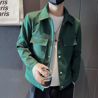 2023 Sonbahar Erkek Kore Tarzı Houndstooth Yaka İş Giyim Ceket