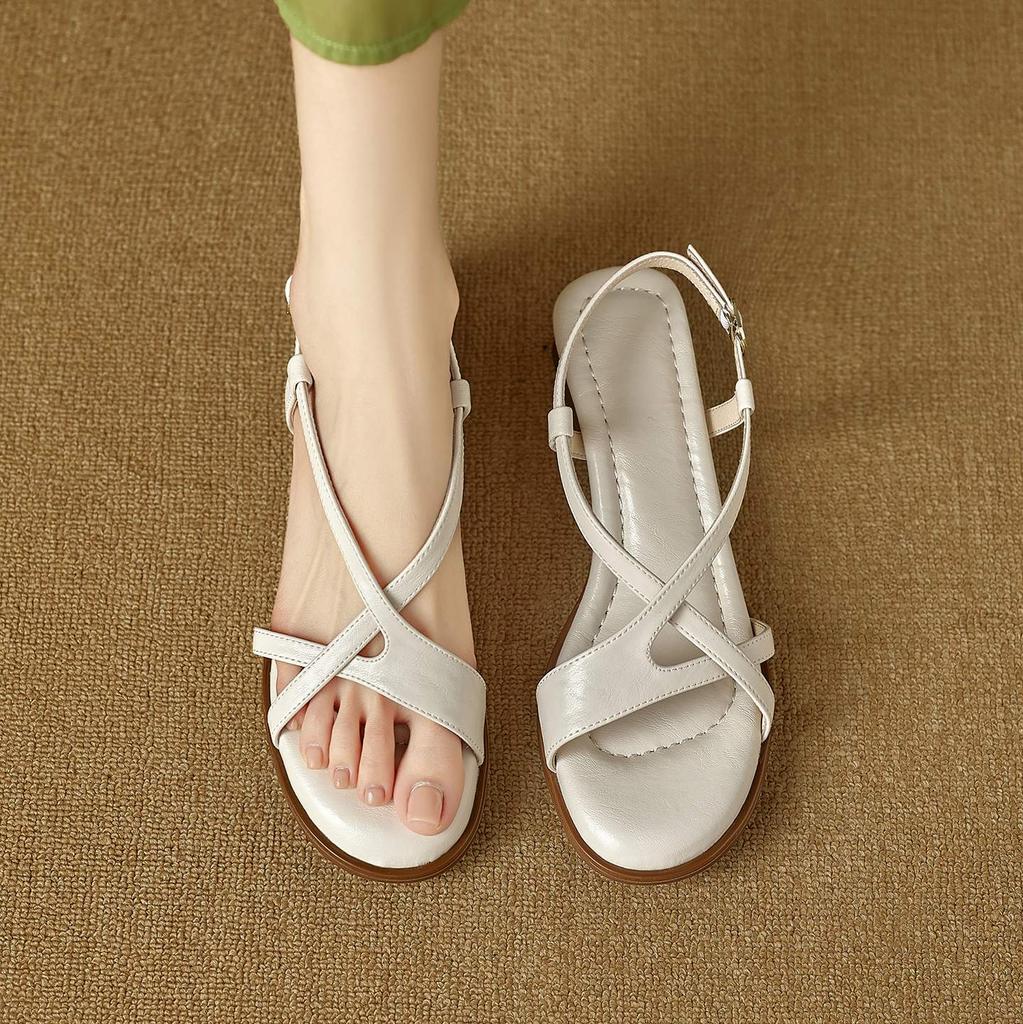 Krazing Pot Cow Skin Thick Med Heels Peep Toe Summer Size 42 Brand Shoes Concise Design Gladiator Elegant Women Sandals