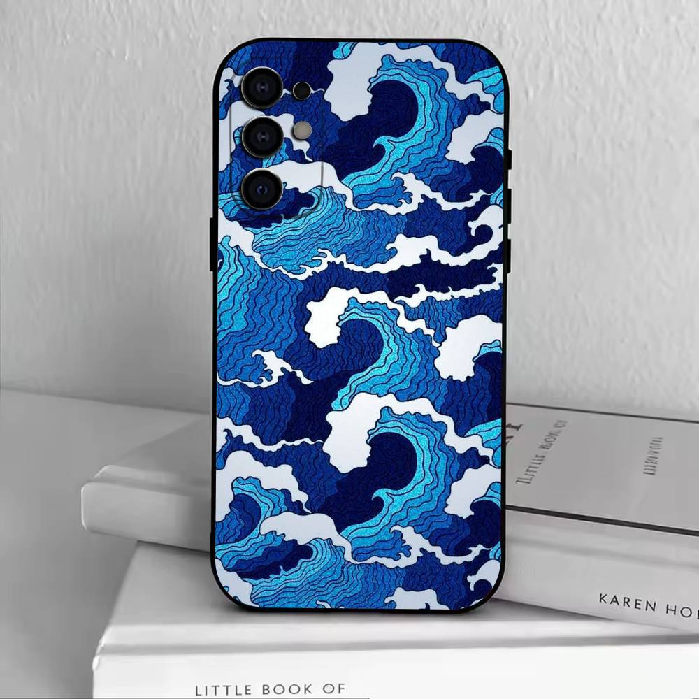 U-kiyo-e Ocean Waves art   Phone Case Black Silicone Soft For Samsung S25,S24,S21,S22,S23,S30,Ultra,S20,Plus,Fe,Lite