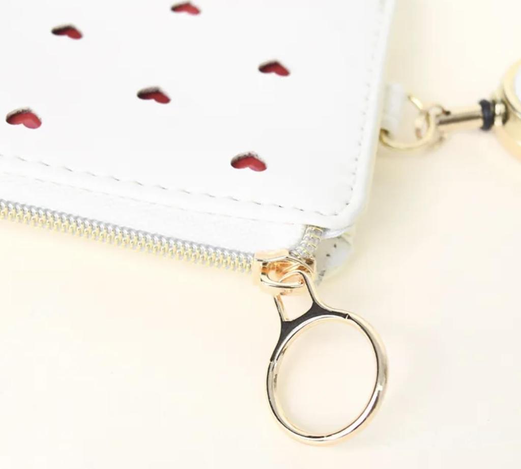 Flower Ring Pass Case Heart Pattern (with Reel) GPC0050-IV (Ivory)