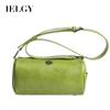 IELGY simple oil wax leather solid color cylindrical women's bag, versatile soft surface small round bag, shoulder messenger bag