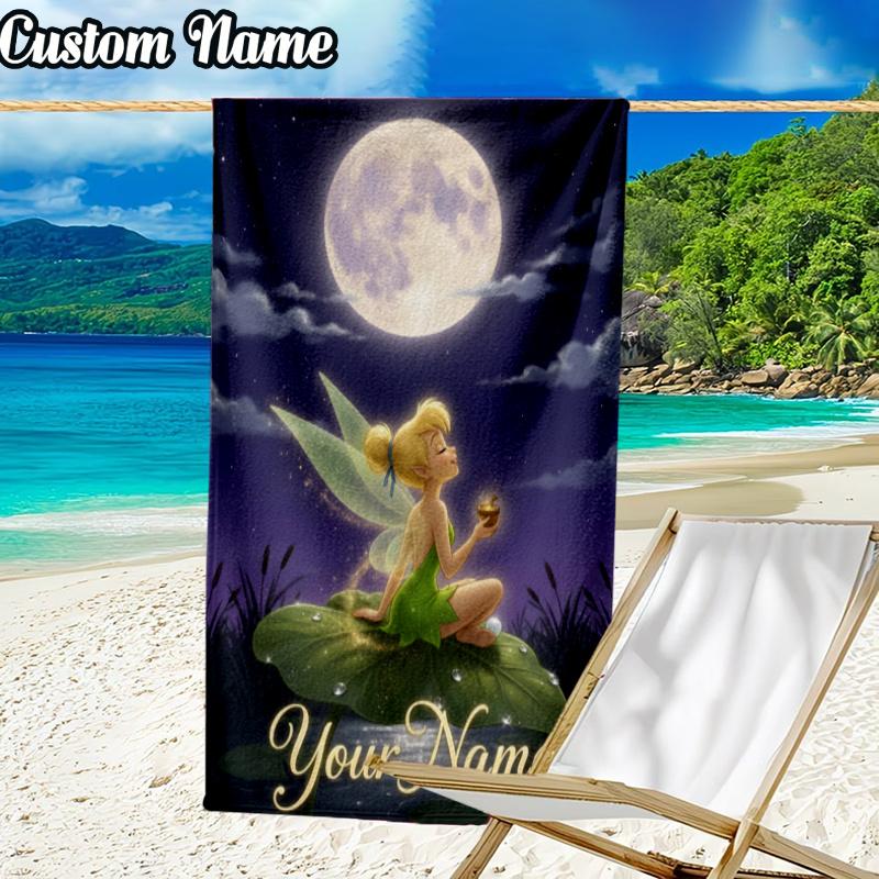 Custom Name Tin-ker Bell Beach Towel - Soft, Ultra-Absorbent Microfiber, Lightweight, Perfect for Beach, Parties, Travel, Camping