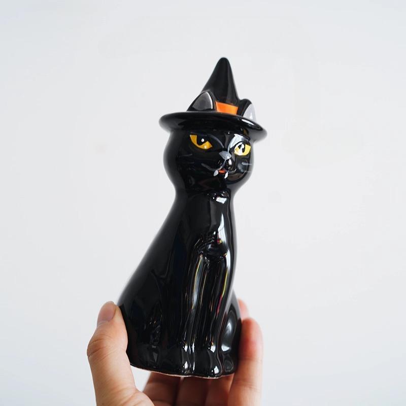 Nordic Hand-painted Black Cat Shaped Ceramic Jewelry,living Room Foyer Dining Table Holiday Decorations,home Decoration Crafts