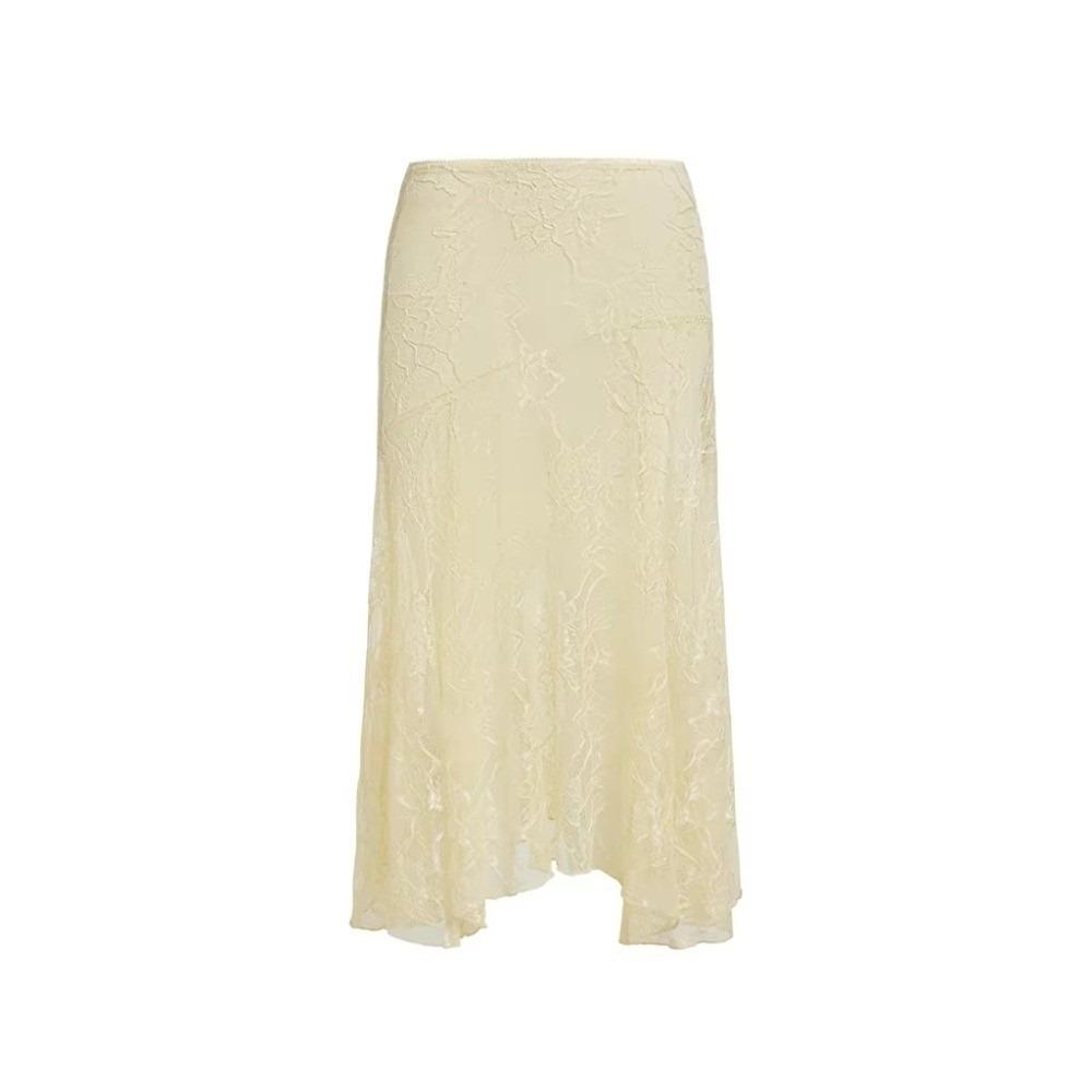 See-Through Design Lace Beach Dress Solid Color Floral Lace Skirts  Women Summer Beachwear S абрикосовый