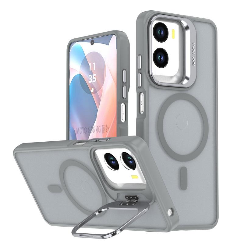 

Matte Semi-transparent Lens Bracket Case For Moto G06 with Magnetic Ring Wireless Charger Protective Cover Motorola Moto G06