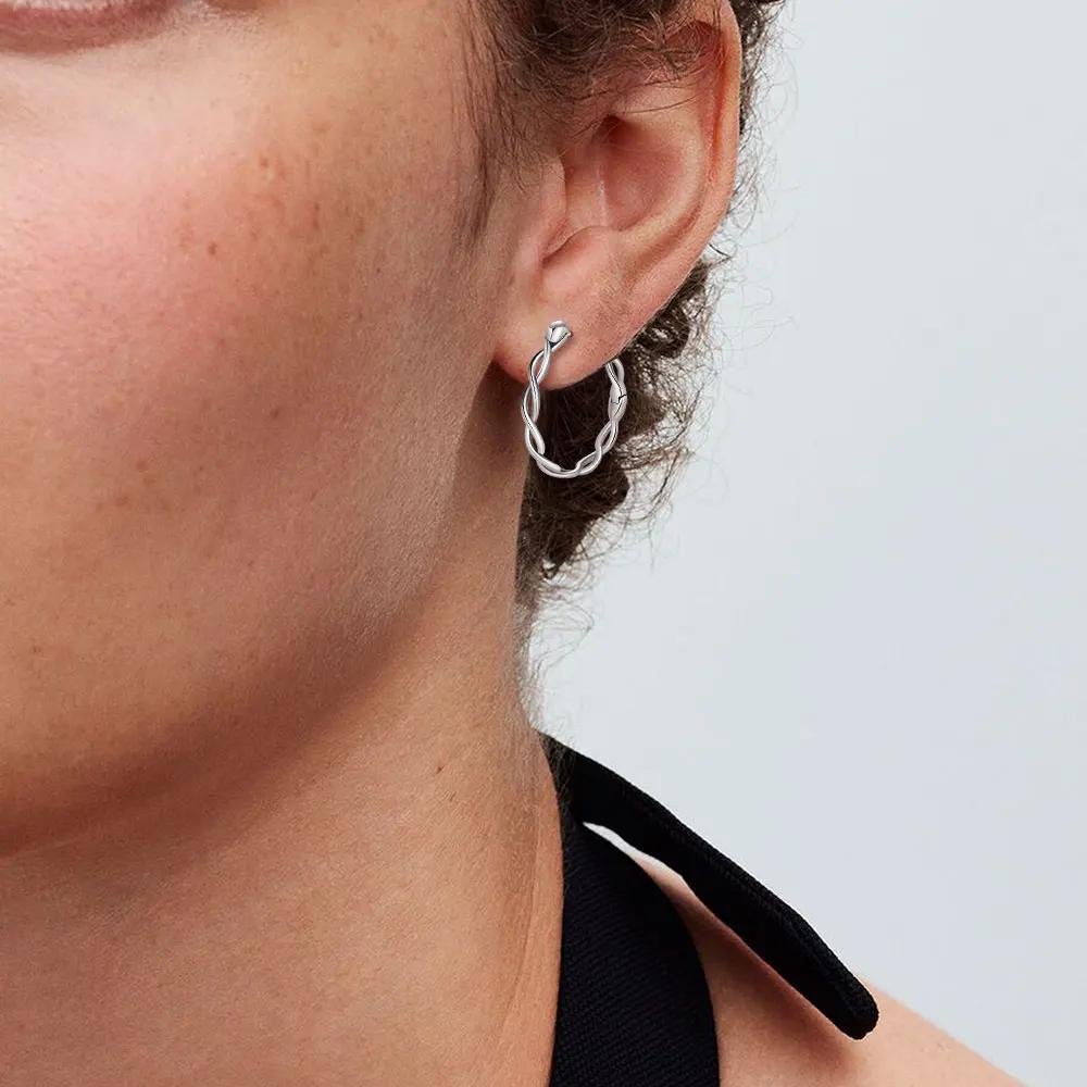 Simple Silver Color Twisted Hoop Earrings for Women Fashion Friends Party Daily Use Gifts