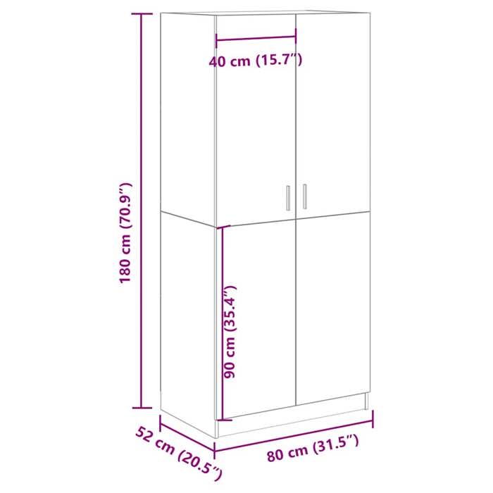 VidaXL Garde-robe chêne artisanal 80x52x180 cm bois d'ingénierie, placard, rangement pour vêtements, armoire en tissu, 855883