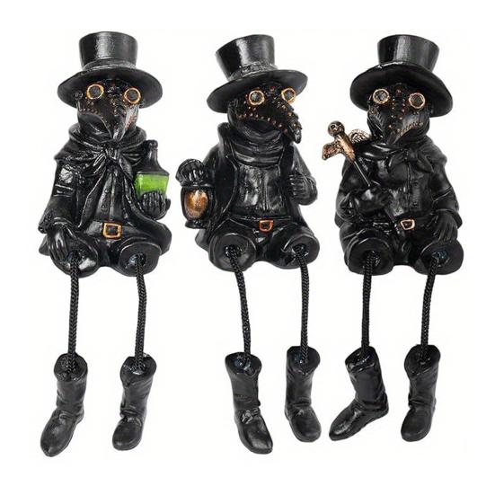 

3 шт. Фигурки чумного доктора Готические полимерные украшения доктора с маской в виде птичьего клюва Коллекционные сидячие статуэтки чумного доктора для декора на Хэллоуин 3pcs