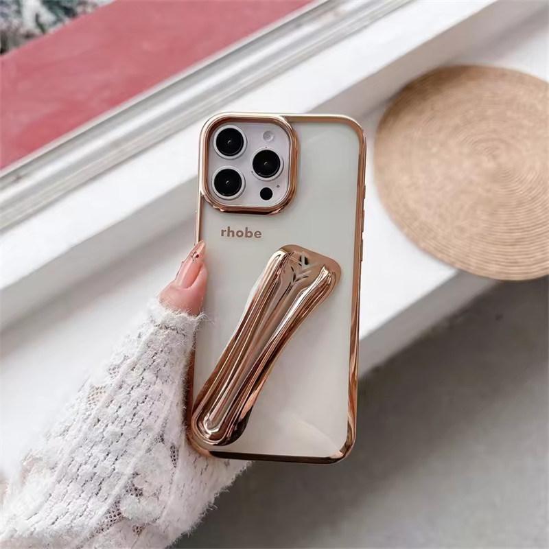 

Роскошный прозрачный чехол с цветной рамкой и покрытием для губ INS Lipstick Case для iPhone 16 15 14 13 12 11 Pro Max, портативный держатель для блеска для губ iPhone 13 Pro Max золотой