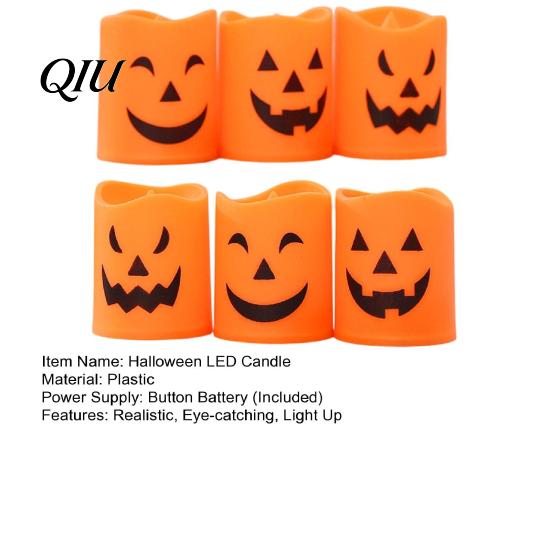 Creative Gift for Halloween 6 Pcs Battery Operated Flameless Tea Lights, Orange Flickering Electric Fake Realistic Candles Candles, Spooky Pumpkin LED