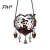 Halloween Wall Hangings Acrylic Love Heart Wreath Ornament, Cartoon Owl Ghost Witch Festive Hanging Decoration Skeleton Decor, Party Pendant with Bell
