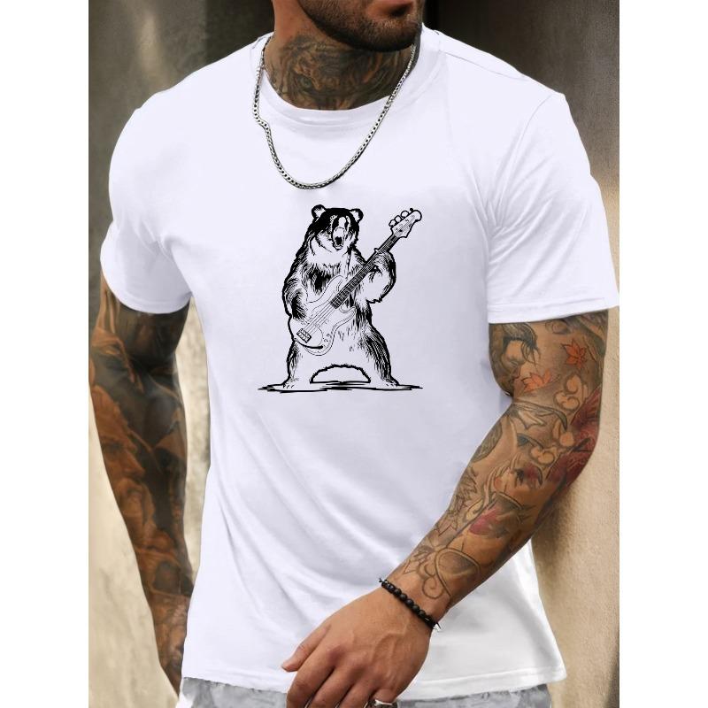 European Sizes Men'S Summer Casual Short-Sleeve T-Shirt Featuring a Bear Playing The Bass