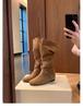 Sheepskin version~ Height increase 6cm round head thin medium boots for women, autumn and winter new soft long tube stacking boots, long boots for wo
