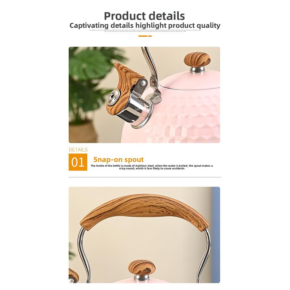 2.5 Quart Whistling Tea Kettle For Stove Top Food-grade Stainless Steel Silicone-coated Wood Handle Spout Cover Fast Heating