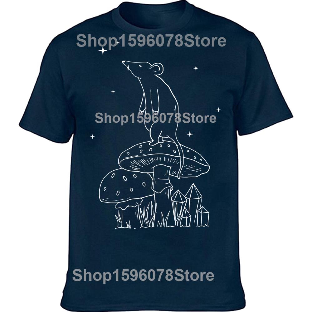 Lustiges Pilz-Ratten-Grafik 100% Baumwoll-T-Shirts Herren Damenmode Lässiges T-Shirt Locker Übergroß Streetwear T-Shirt