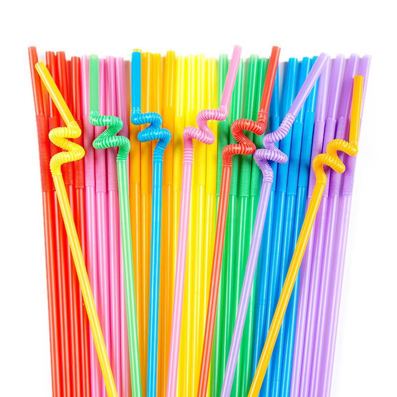 JIAYAN Disposable Colorful Bent Drinking Straws