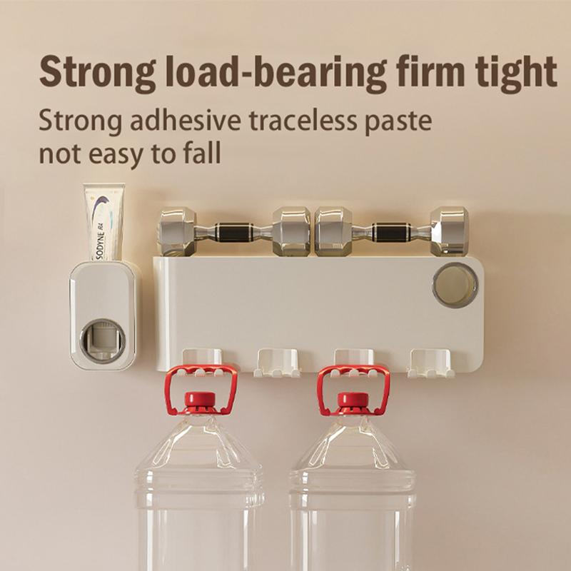 Toothbrush Toothpaste Storage Rack 4 Grid Multiple People No Punching Required Wall Mounted Family Gargle Cup Toilet Supplies