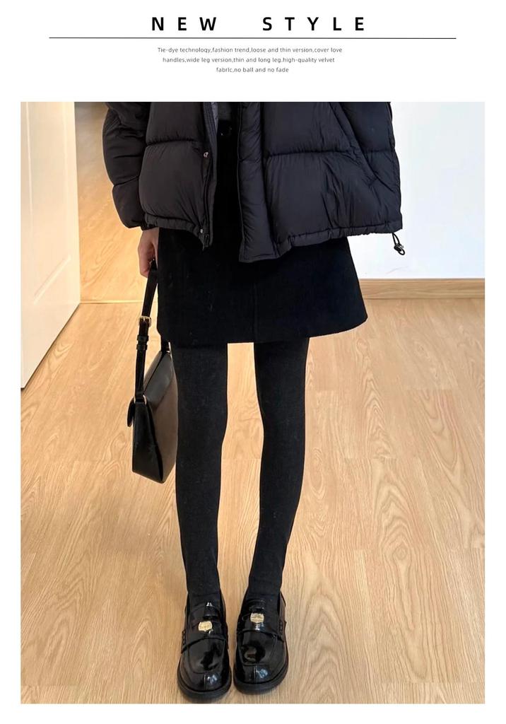 Women's Thickened Dark Gray Leggings, Plus Velvet, Extra Warm, Autumn/Winter Outerwear with Lambswool