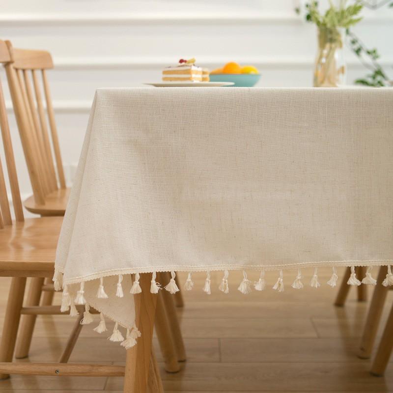 Solid Color Cotton Linen Tablecloth Waterproof Oil Resistant Modern Minimalist Dining Table Cover Kitchen Cafe