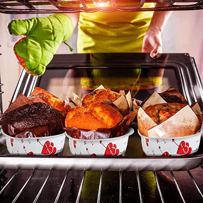 10Pcs/Set 100Ml Heart Shaped Aluminum Foil Cake Cup With Lids Baking Pans