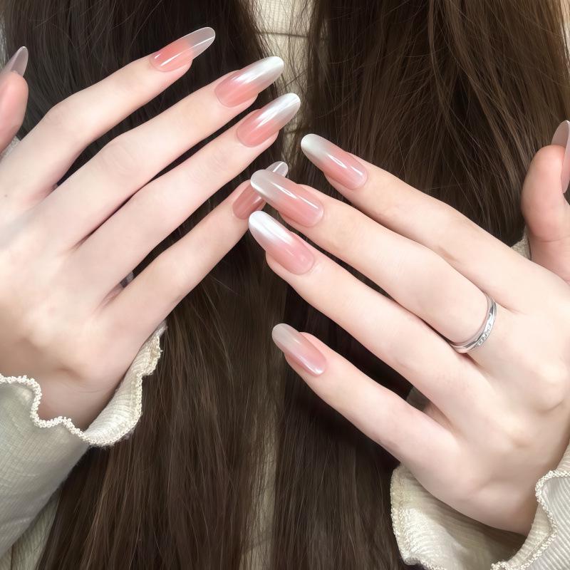 Exquisite Nude Pink Oval French Glass Bead Detachable Nails