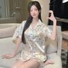 Premium Silver Powder Cartoon Ice Silk Pajamas Women'S Summer Short-Sleeved Loose And Comfortable Loungewear Set